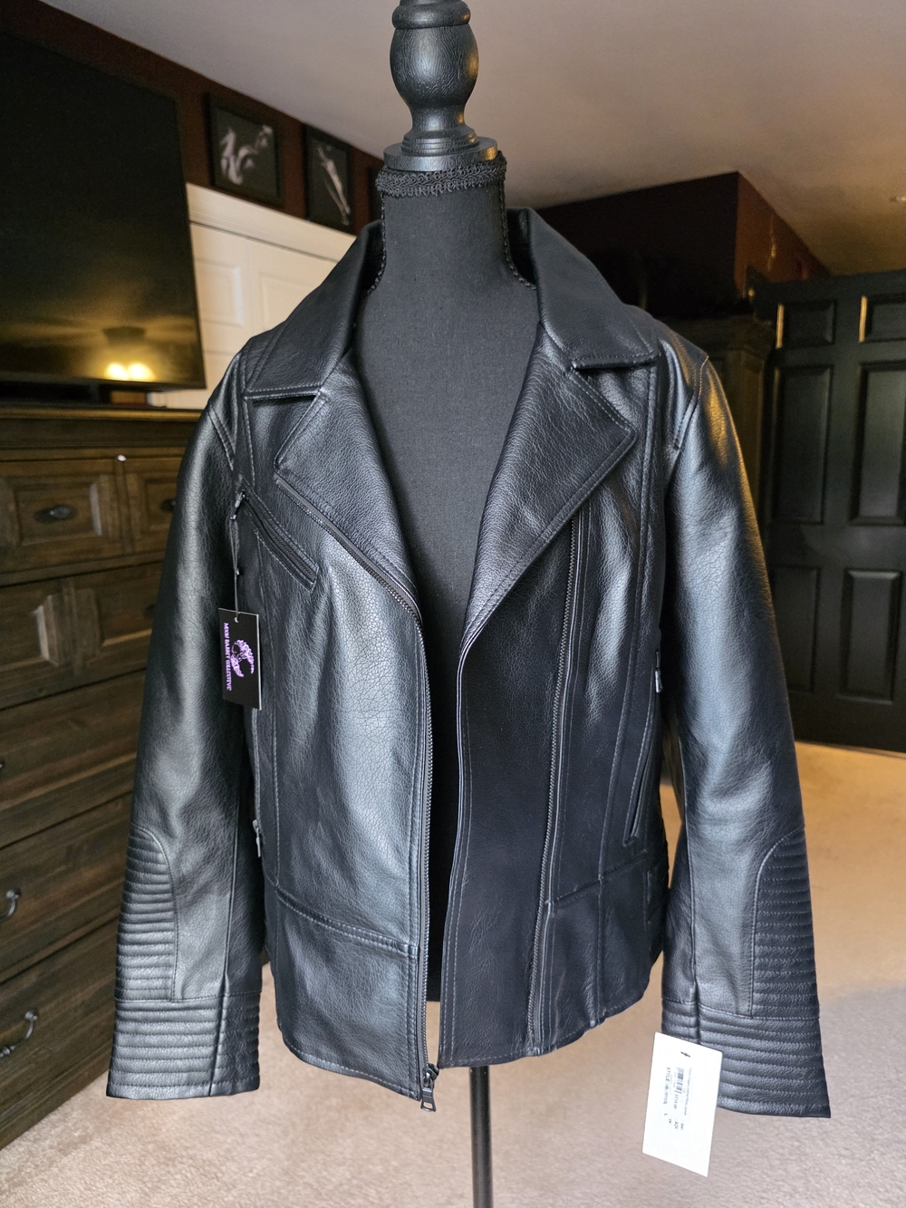 Whet Blu Fallon Vegan Leather Moto Jacket Black Large NWT $110 Retail